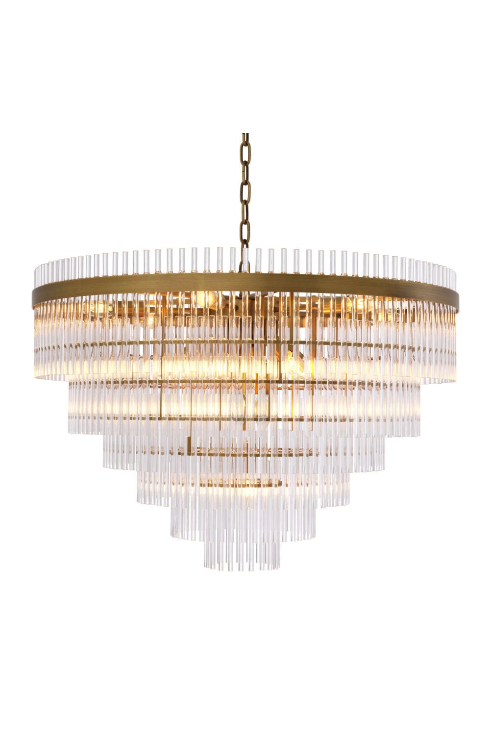 Tiered Clear Glass and Antique Brass Chandelier