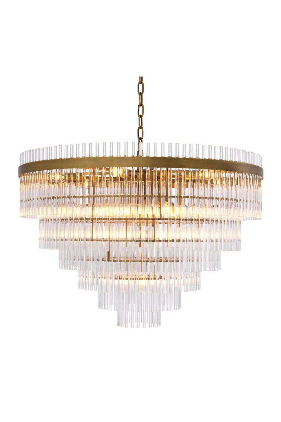 Tiered Clear Glass and Antique Brass Chandelier