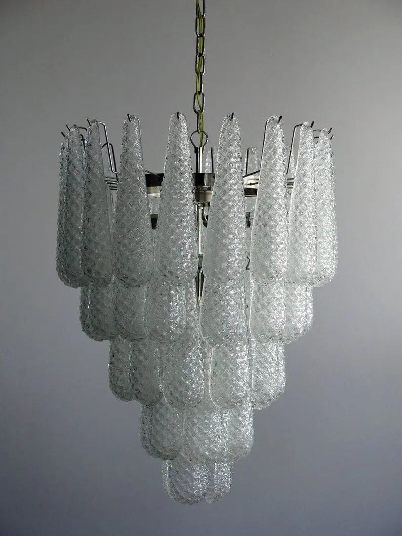 Tiered Clear Glass Drop Iron and Brass Chandelier