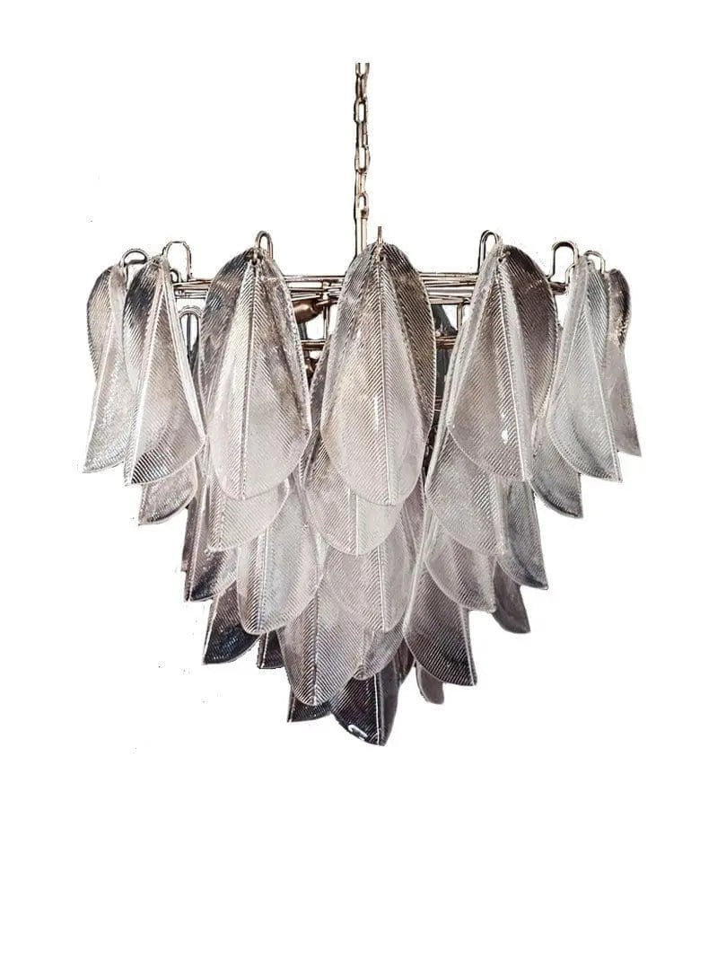Tiered Clear Glass Leaf Iron and Brass Chandelier