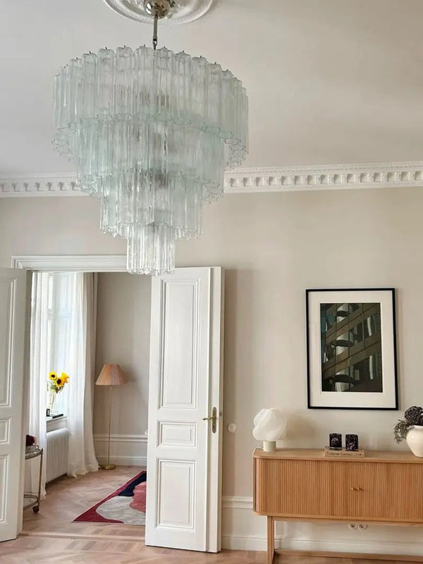 Tiered Clear Glass Tube Cluster Chandelier