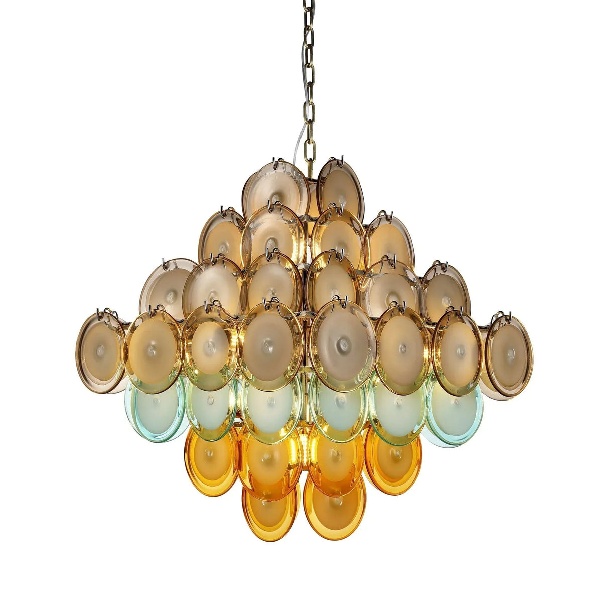 Tiered Concave Glass Disc Brass Chandelier