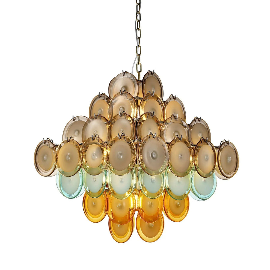 Tiered Concave Glass Disc Brass Chandelier