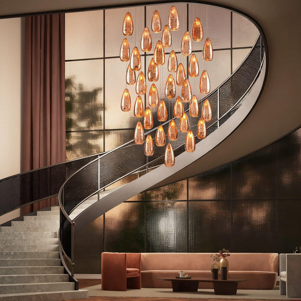 Tiered Copper Mercury Glass Teardrop Cluster Chandelier