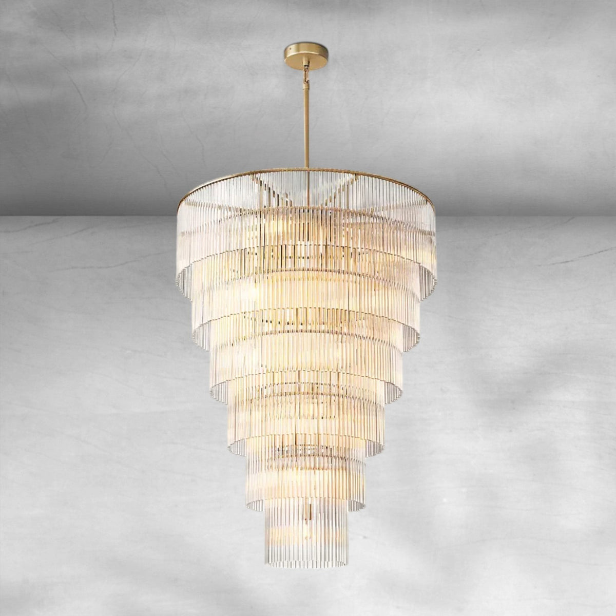 Tiered Crystal and Brass Candelabra Chandelier