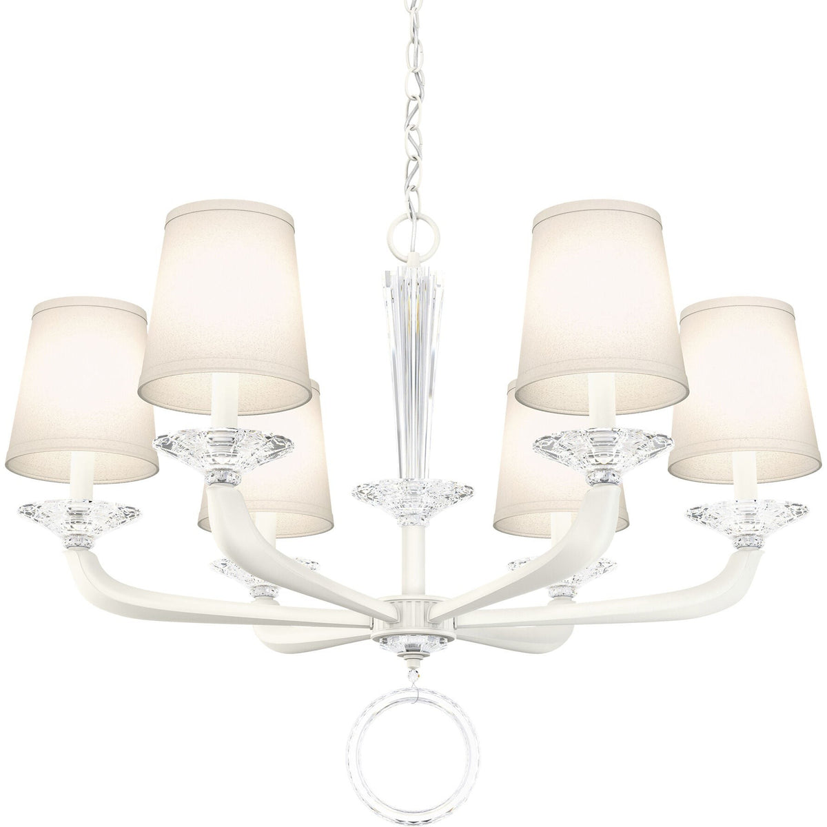 Tiered Crystal and Cast Arm Shaded Chandelier