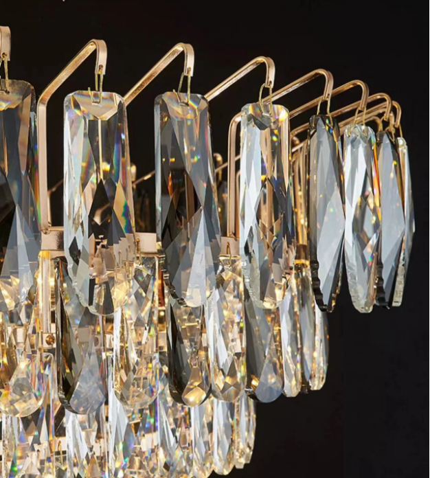 Tiered Crystal and Gold Metal Chandelier