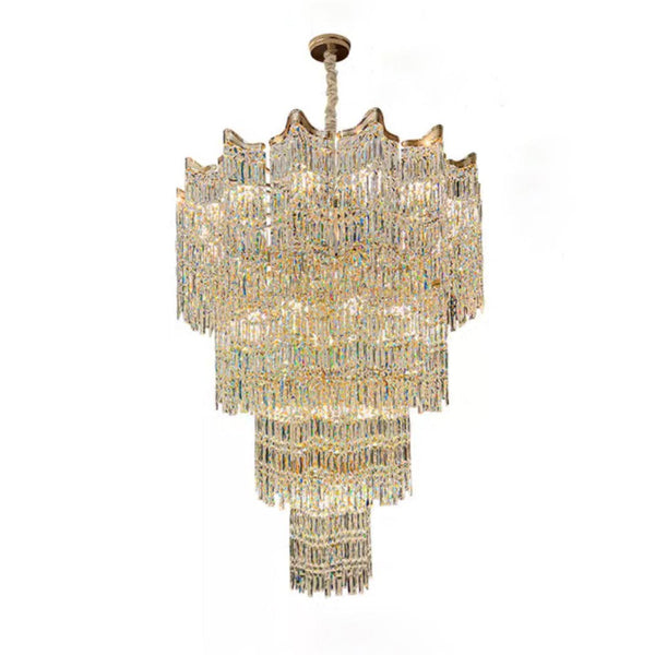 Tiered Crystal and Gold Wave Frame Chandelier