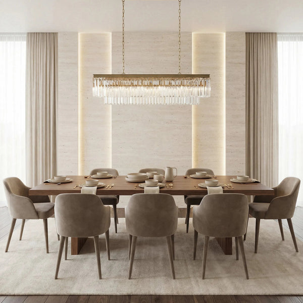 Tiered Crystal and Iron Linear Chandelier