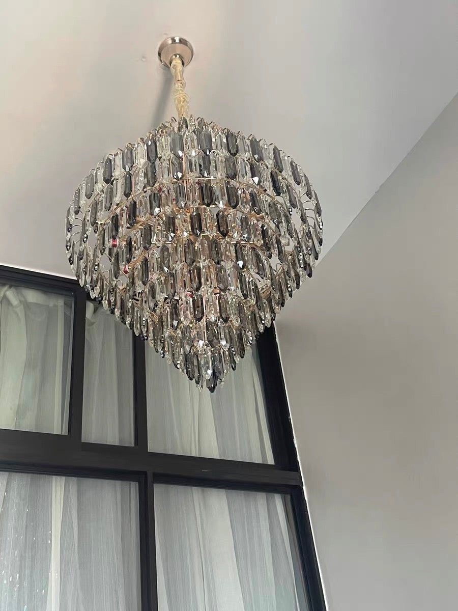 Tiered Crystal and Metal Foyer Chandelier