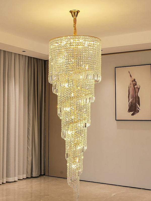 Tiered Crystal and Metal Round Chandelier