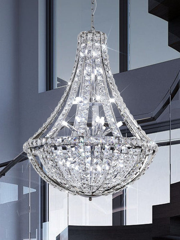 Tiered Crystal and Stainless Steel Chandelier