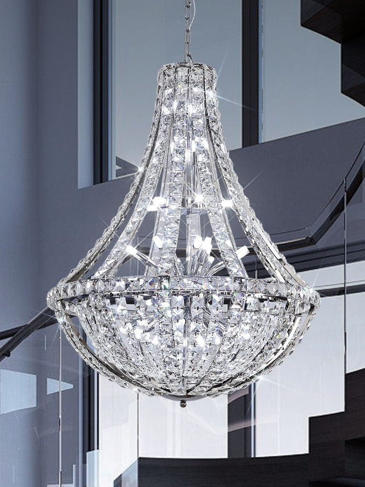 Tiered Crystal and Stainless Steel Chandelier