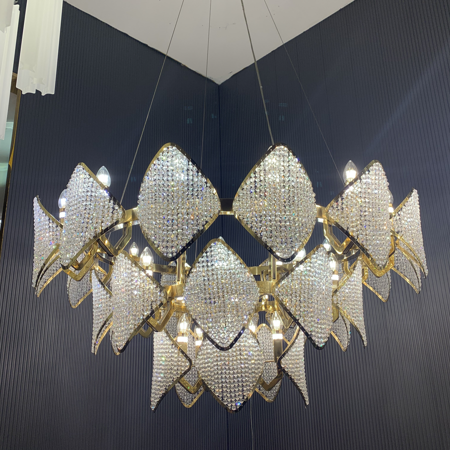 Tiered Crystal Bead Chandelier in Champagne Gold
