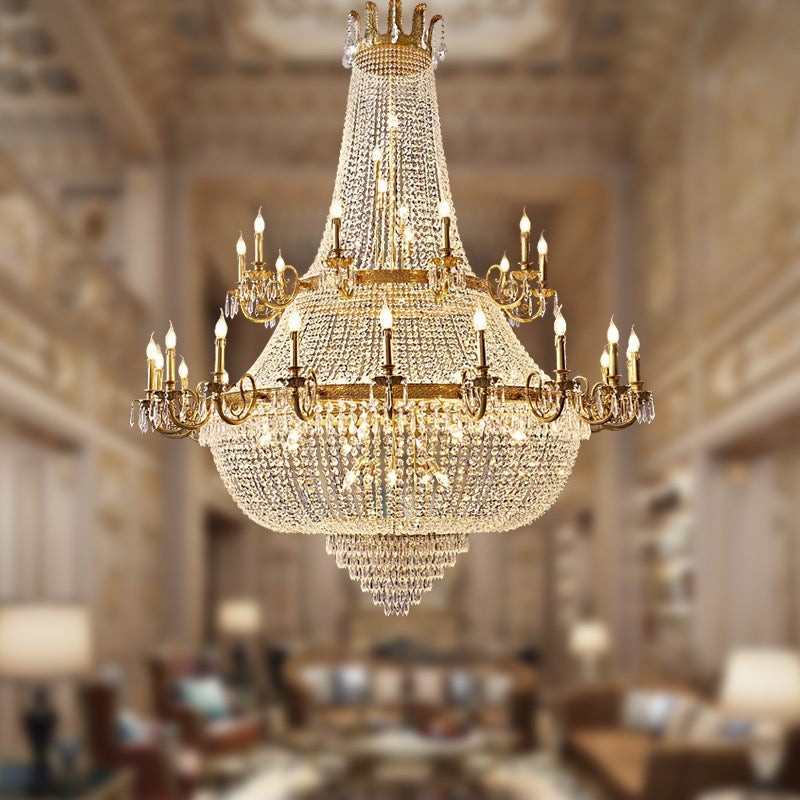 Tiered Crystal Bead Swag Brass Chandelier