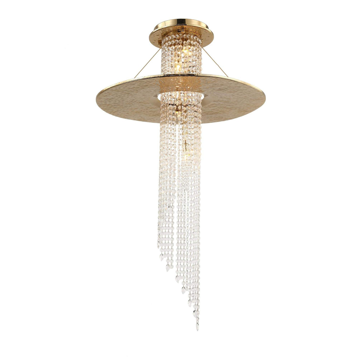 Tiered Crystal Cascade Brass Flush Mount