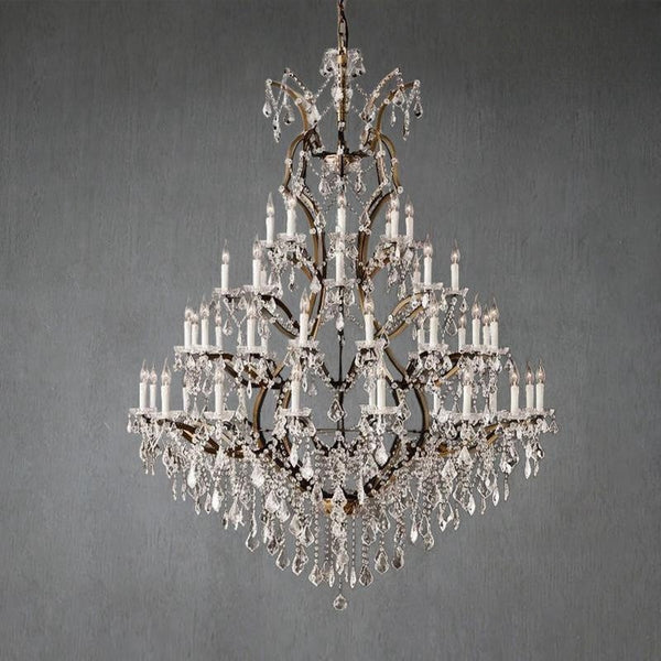Tiered Crystal Cascade Round Brass Chandelier