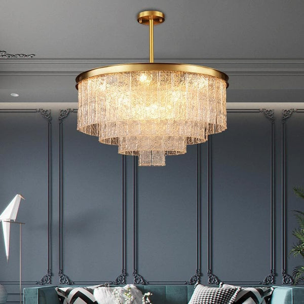 Tiered Crystal Cluster Brass Chandelier