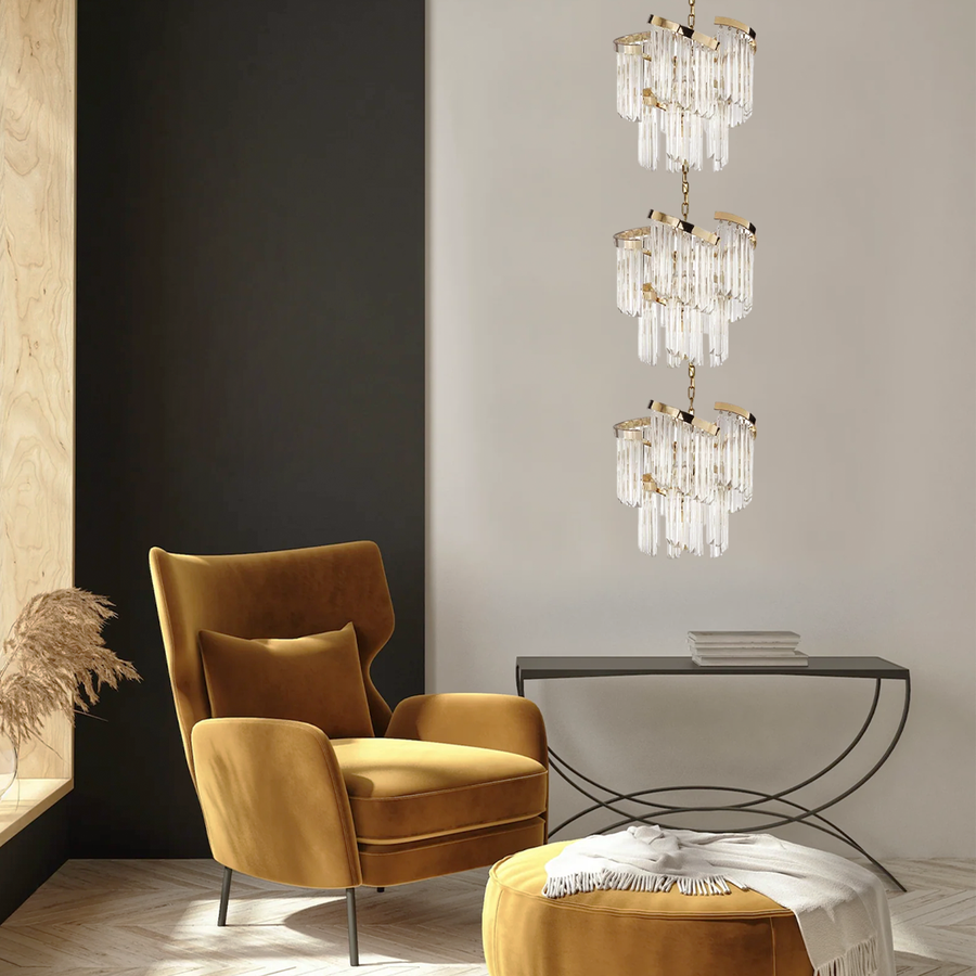 Tiered Crystal Cluster Metal Frame Chandelier