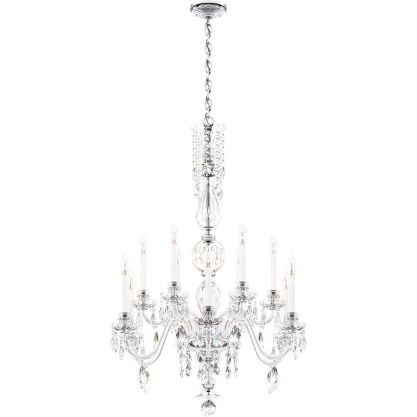 Tiered Crystal Column Chandelier with Scalloped Bobeches