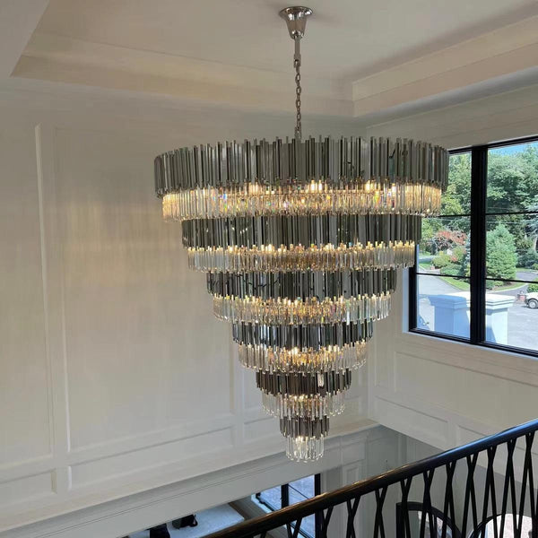 Tiered Crystal Cone Chandelier with Metal Frame