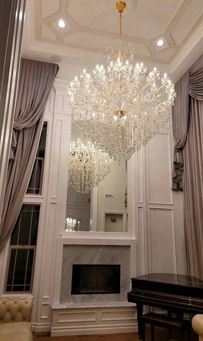 Tiered Crystal Drop Candle Arm Chandelier