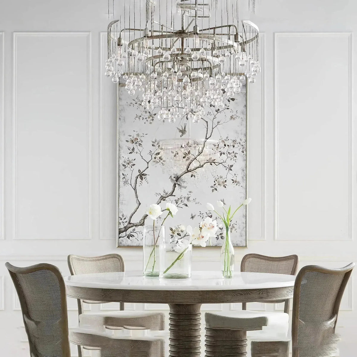 Tiered Crystal Drop Iron Cage Chandelier