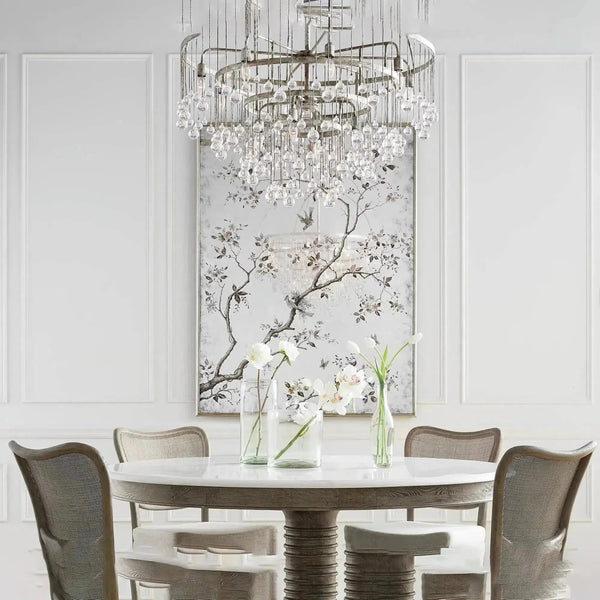 Tiered Crystal Drop Iron Cage Chandelier