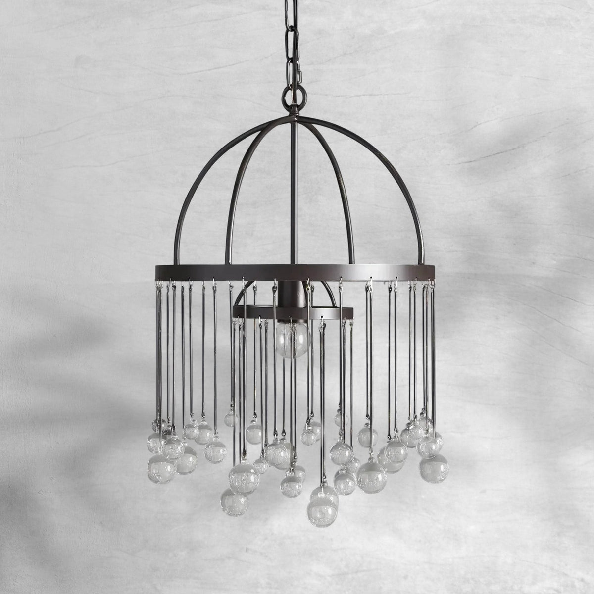 Tiered Crystal Drop Iron Cage Pendant
