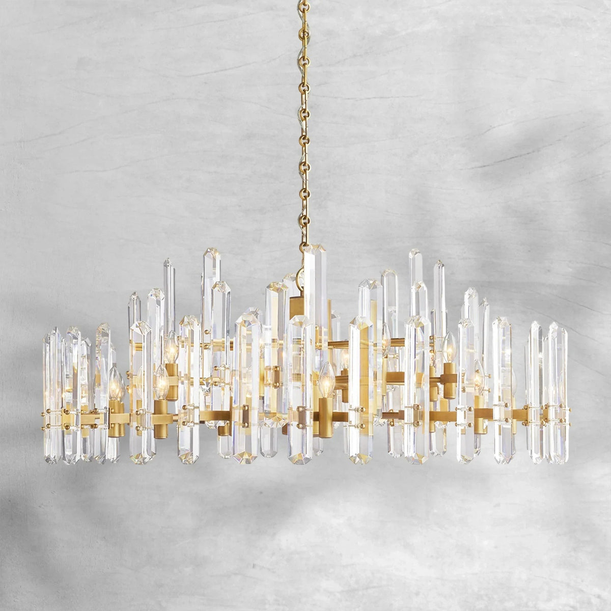 Tiered Crystal Glass Ring Brass Chandelier
