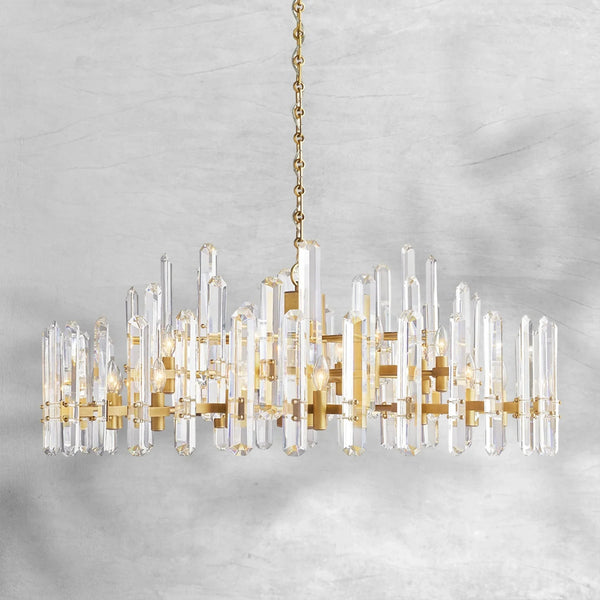 Tiered Crystal Glass Ring Brass Chandelier