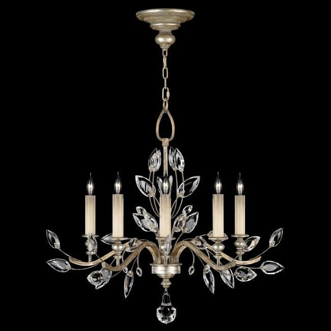 Tiered Crystal Leaf Metal Chandelier