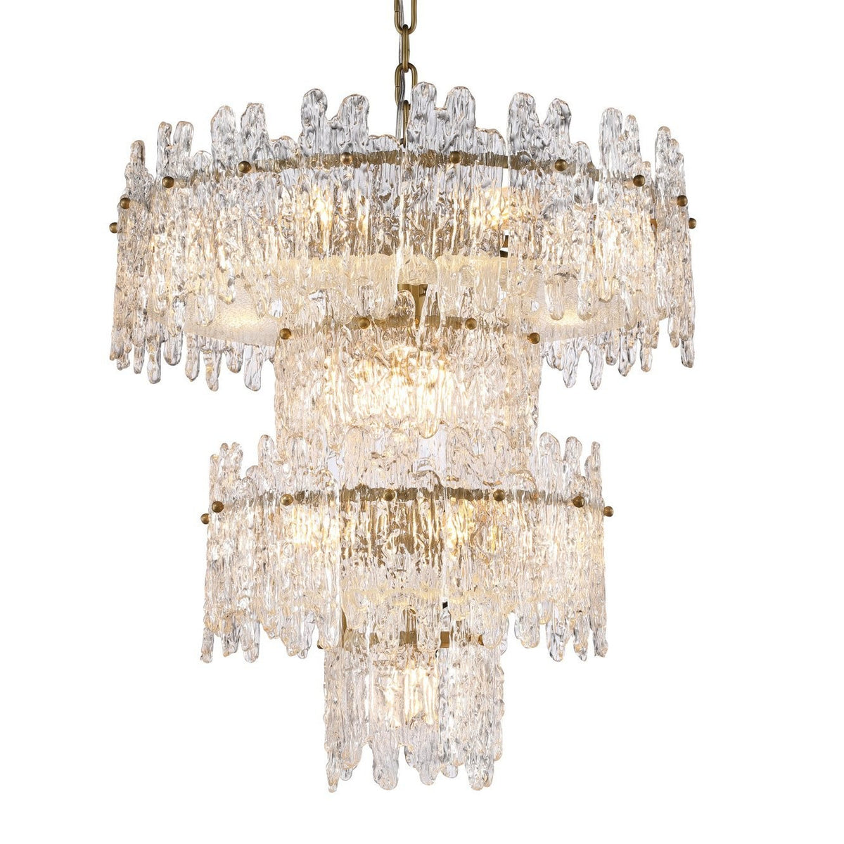 Tiered Crystal Ring and Brass Chandelier