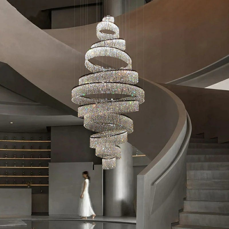 Tiered Crystal Ring Cascade Steel Chandelier