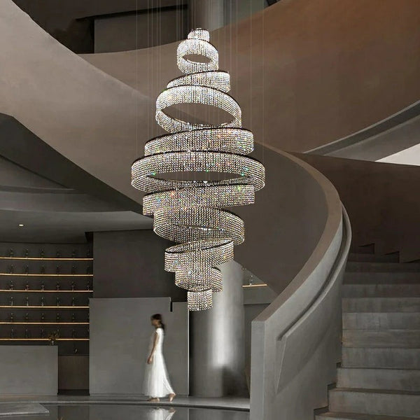 Tiered Crystal Ring Cascade Steel Chandelier