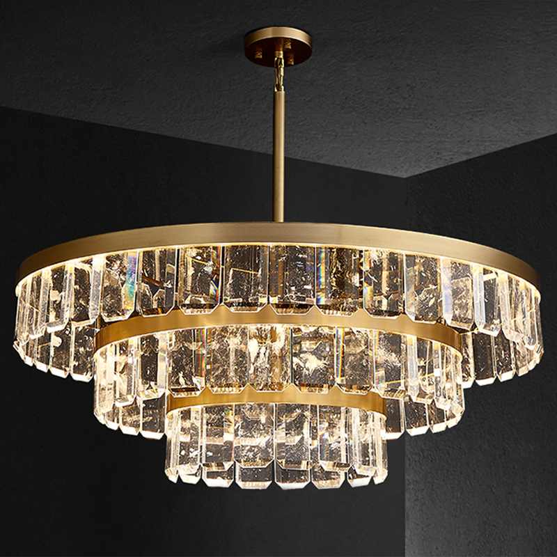 Tiered Crystal Ring Chandelier with Brass Frame