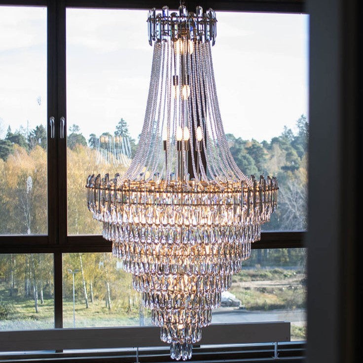 Tiered Crystal Ring Chandelier with Metal Frame