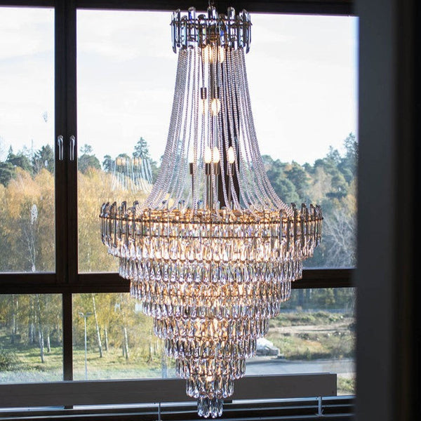 Tiered Crystal Ring Chandelier with Metal Frame