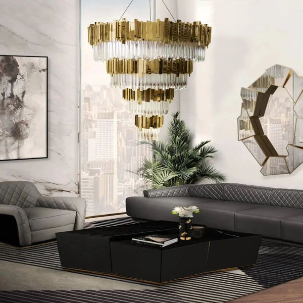 Tiered Crystal Ring Chandelier with Steel Frame