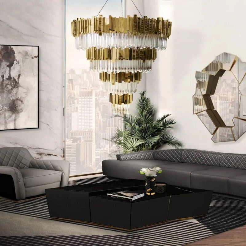Tiered Crystal Ring Chandelier with Steel Frame
