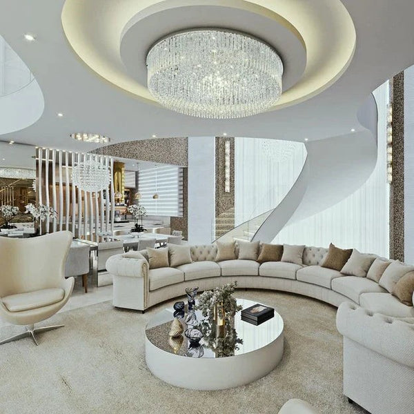 Tiered Crystal Ring Chrome Flush Mount