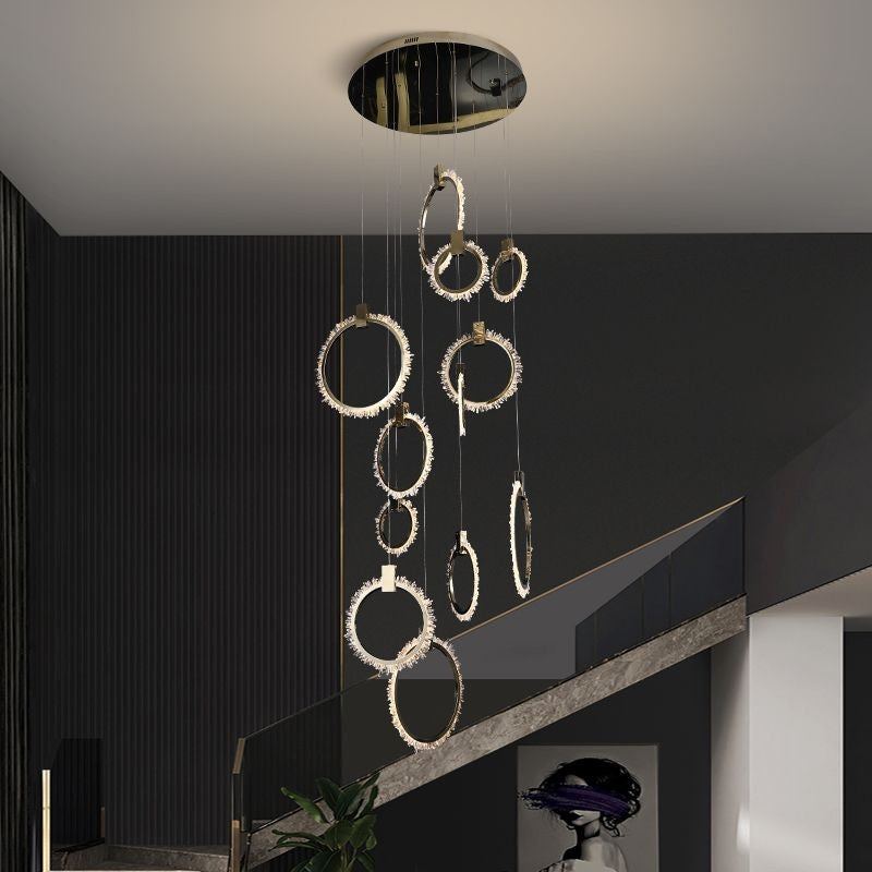 Tiered Crystal Ring Column Chandelier