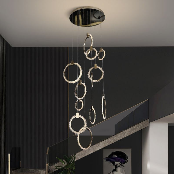 Tiered Crystal Ring Column Chandelier