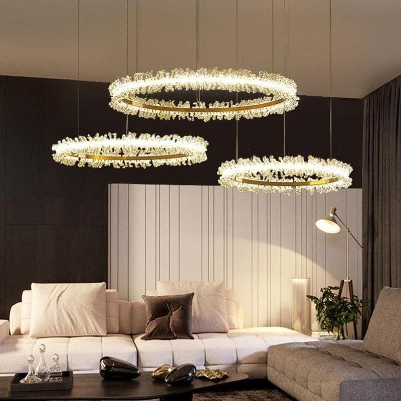 Tiered Crystal Ring Gold Steel Chandelier