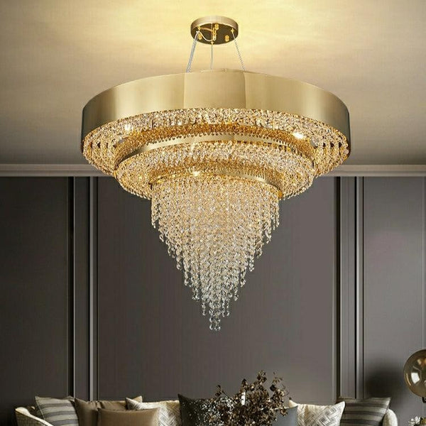 Tiered Crystal Ring Pendant in Gold Finish