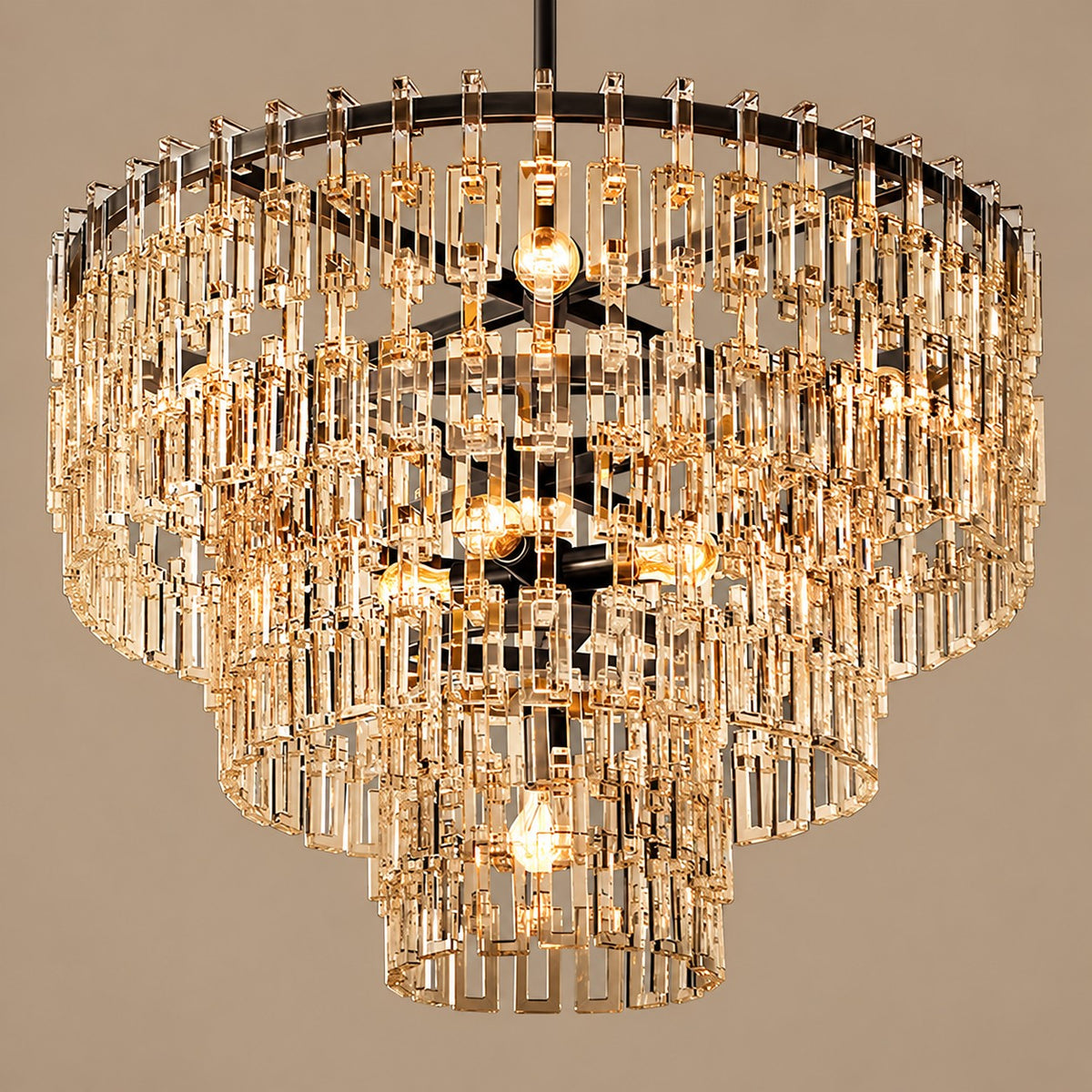 Tiered Crystal Rod Steel Chandelier