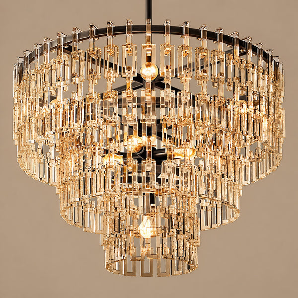 Tiered Crystal Rod Steel Chandelier