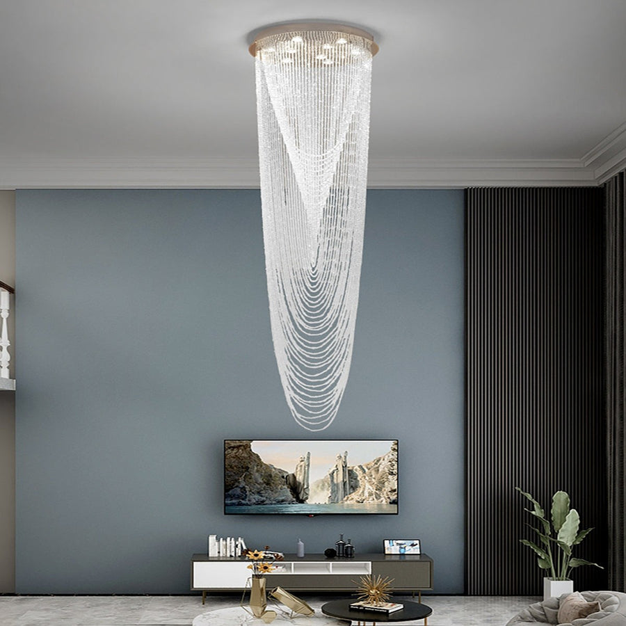 Tiered Crystal Strand Cascade Staircase Chandelier