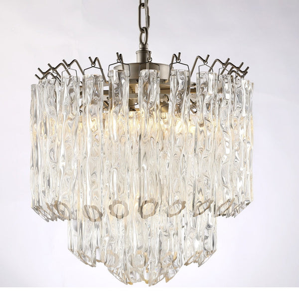 Tiered Curved Clear Glass Tube Chandelier