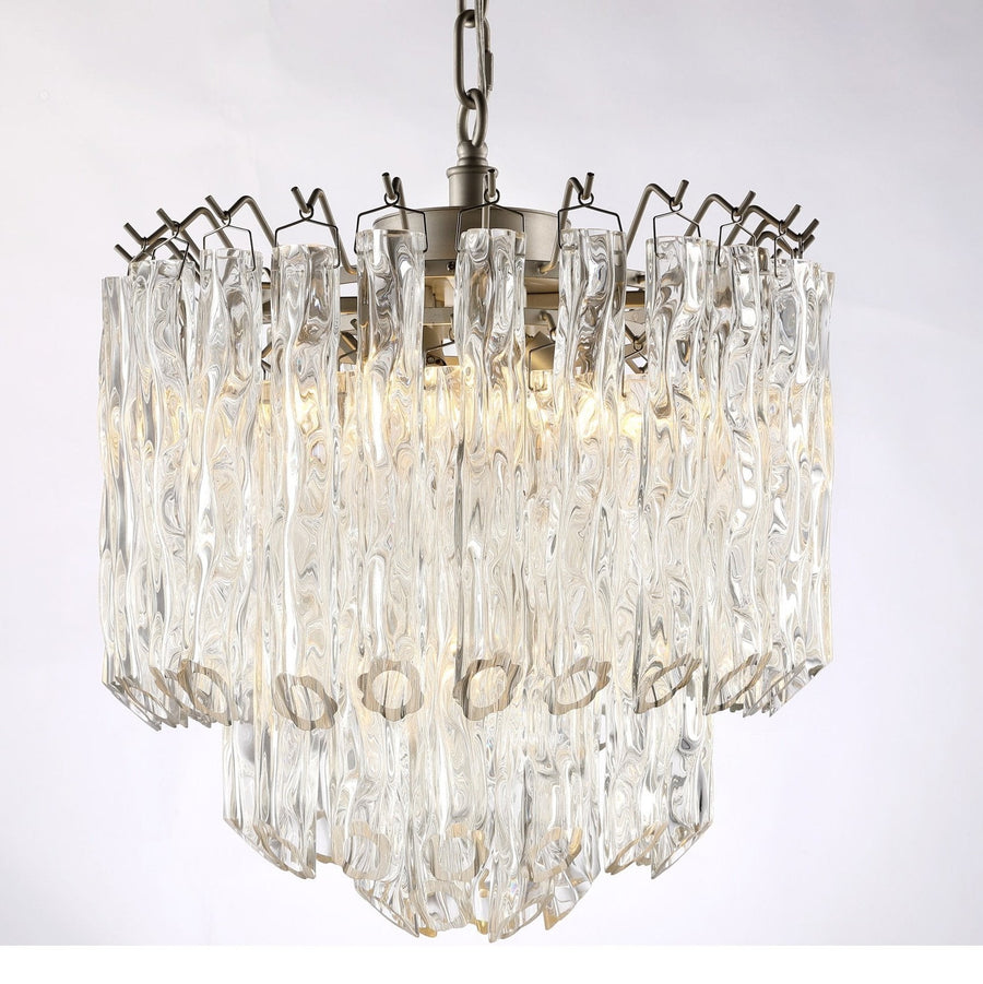 Tiered Curved Clear Glass Tube Chandelier